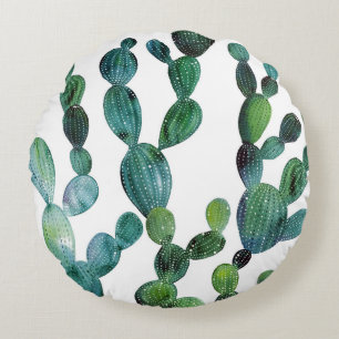 Cojín Redondo Cactus Craze: Tendencia de las acuarelas tropicale