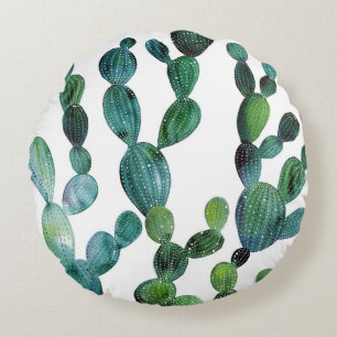 Cojín Redondo Cactus Craze: Tendencia de las acuarelas tropicale