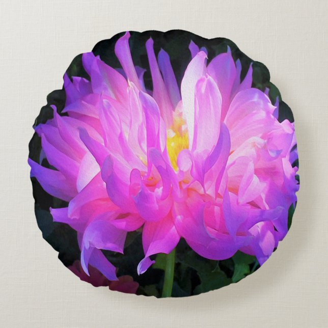 Cojín Redondo Cactus Dahlia rosa y morado asombroso (Anverso)