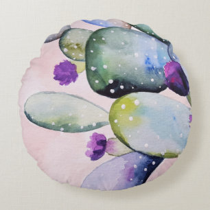 Cojín Redondo Cactus De Flor Púrpura (Nopal)