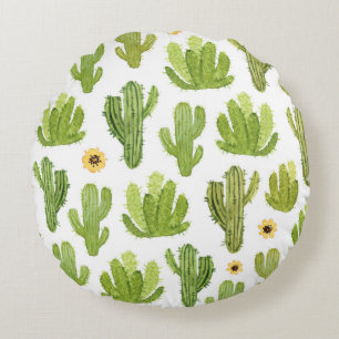Cojín Redondo Cactus del desierto verde: acuarela sin foco