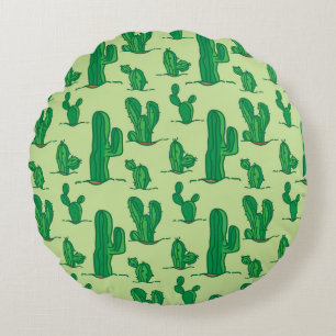 Cojín Redondo Cactus dibujado a mano: patrón sin costura.