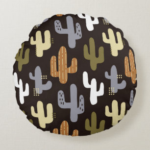 Cojín Redondo Cactus escandinavos, fondo vintage sin costuras.