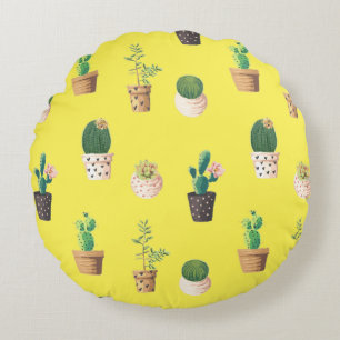 Cojín Redondo Cactus exitosos de danza verde en ollas