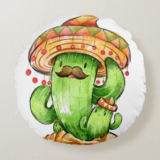 Cojín Redondo Cactus lindo (Anverso)