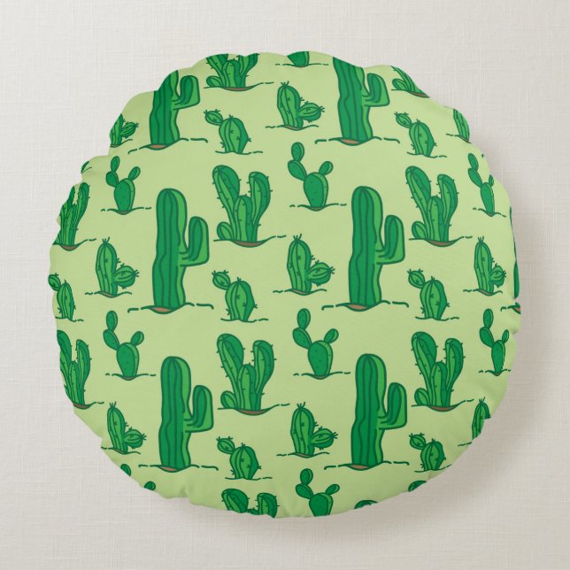 Cojín Redondo cactus pattern. hand drawing pattern. seamless han (Anverso)