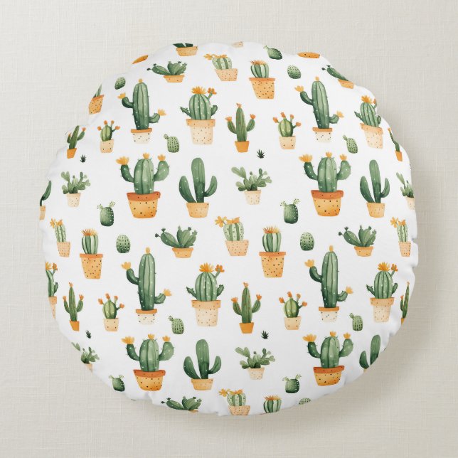 Cojín Redondo Cactus pulido en blanco (Anverso)