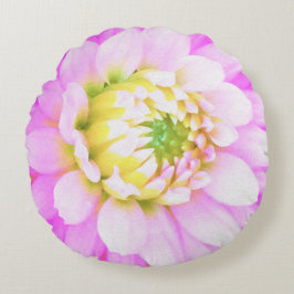 Cojín Redondo Cactus rosados, blancos y amarillos Dahlia Macro