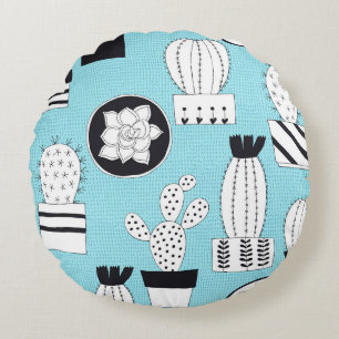 Cojín Redondo Cactus, suculento: diseño a mano sin fisuras.