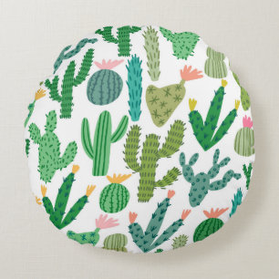 Cojín Redondo cactus vintage lindo patrón sin costuras dibujado