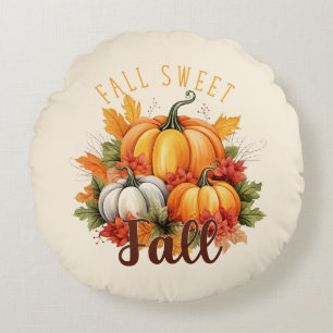 Cojín Redondo Cae dulce otoño - Calabazas y hojas de otoño