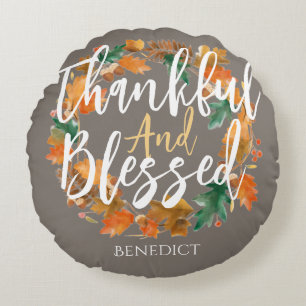 Cojín Redondo Cae la Calabaza de Acción de Gracias Feliz Día de 