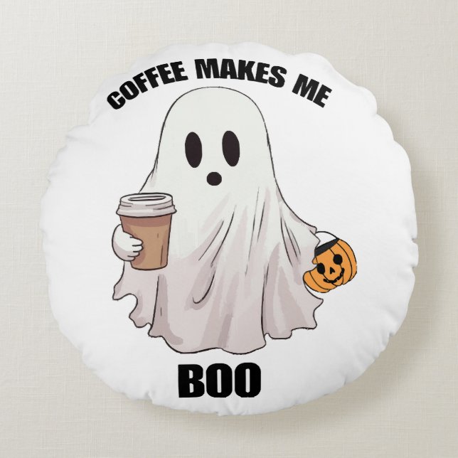 Cojín Redondo Café Fantasma Halloween Divertido  (Anverso)