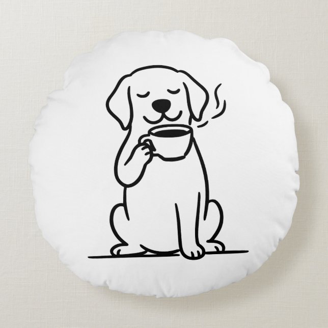 Cojín Redondo Café Perro Contenido Ánimo (Anverso)
