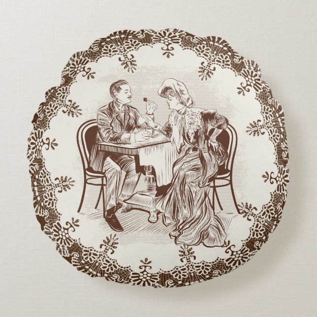 Cojín Redondo café y amor (Anverso)