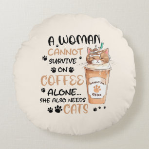 Cojín Redondo Café y gatos - Arte Cute Kawaii