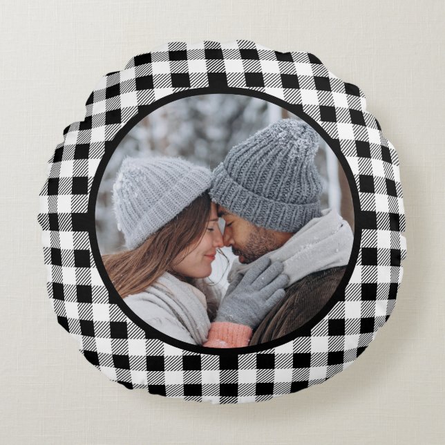 Cojín Redondo Caída Blanca Negra Jugada De Búfalo (Anverso)