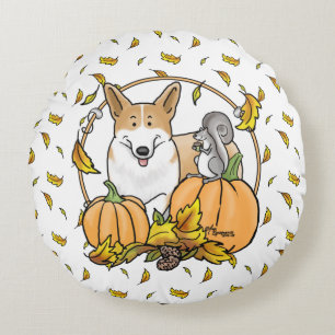 Cojín Redondo Caída Pembroke Welsh Corgi (rojo 1) Calabazas Cute