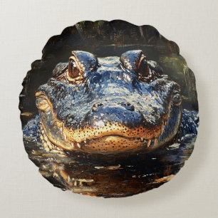 Cojín Redondo Caimán lindo en la pintura de los Everglades de Fl
