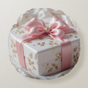 Cojín Redondo caja de regalo de seda rosa encantadora