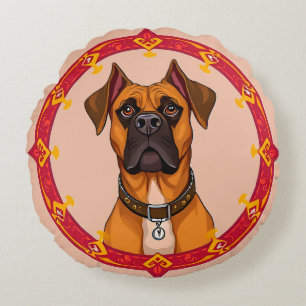 Cojín Redondo Caja Suave Mínima Perro Boxer para Decoración de G