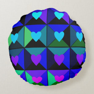 Cojín Redondo Cajas de Corazones Azules