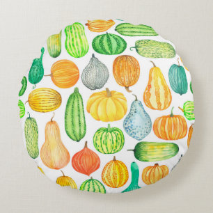 Cojín Redondo Calabaza acuarela, calabaza sin soldadura