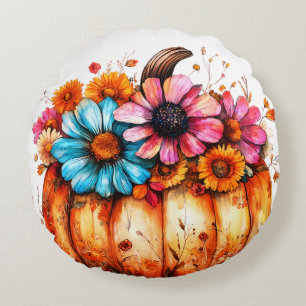 Cojín Redondo Calabaza acuarela de caída floral