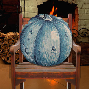 Cojín Redondo Calabaza azul de otoño de madera gris suave