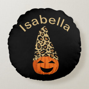 Cojín Redondo Calabaza Con Un Gorra De Leopardo
