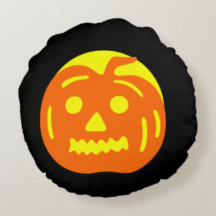 Cojín Redondo Calabaza de cráneos negros y amarillos Halloween