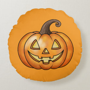 Cojín Redondo Calabaza de dibujos animados Jack O Lantern naranj