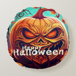 Cojín Redondo Calabaza de Halloween de rama retorcida ornamentad