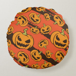 Cojín Redondo Calabaza de Halloween: Espeluznante patrón sin foc