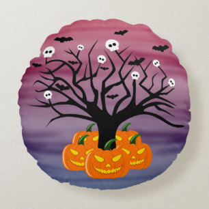 Cojín Redondo Calabaza de Halloween Jack del Árbol Muerto de los