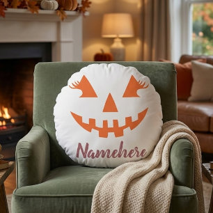 Cojín Redondo Calabaza de Halloween personalizada femenina Jack