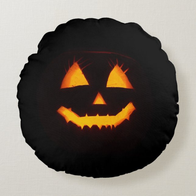 Cojín Redondo Calabaza de Jack iluminada (Anverso)