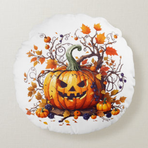 Cojín Redondo calabaza divertida de otoño de Halloween