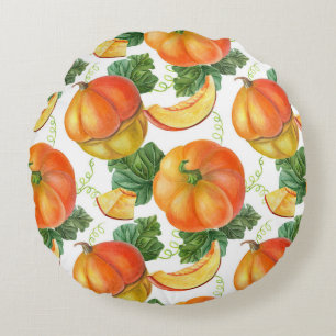 Cojín Redondo Calabaza naranja: Patrón veraniego-otoño.
