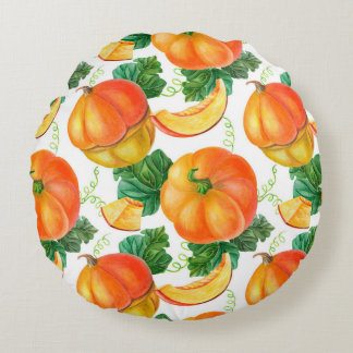 Cojín Redondo Calabaza naranja sobre fondo blanco. Patata sin fo