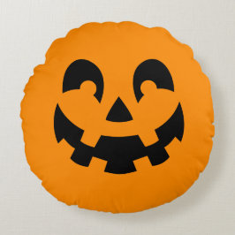 Cojín Redondo Calabaza Negra Simple Cara en Naranja Halloween