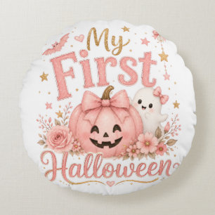 Cojín Redondo Calabaza Rosa Adorable 1er Halloween