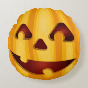 Cojín Redondo Calabaza tallada sonriendo diseño de Halloween