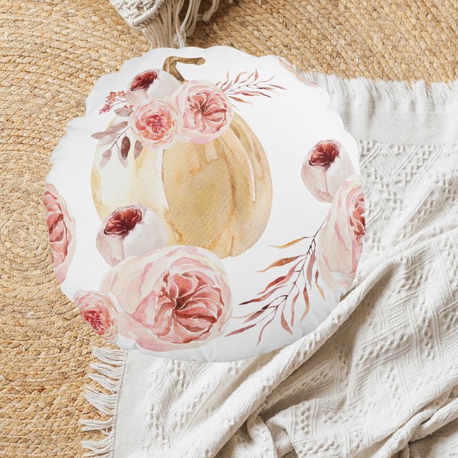 Cojín Redondo Calabaza y flores acuáticas de moda | Otoño otoño (Subido por el creador)