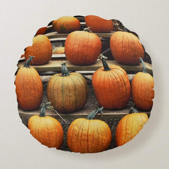 Cojín Redondo Calabazas de otoño (Anverso)
