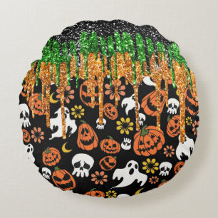 Cojín Redondo Calabazas Jack Olantern de Halloween, fantasmas vo