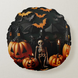 Cojín Redondo Calabazas y esqueleto