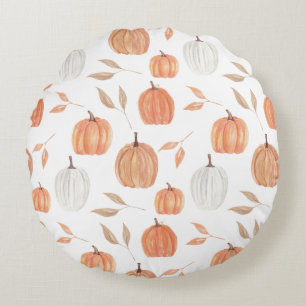 Cojín Redondo Calabazas y Hojas de Otoño