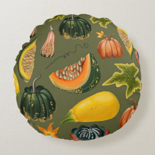 Cojín Redondo Calabazas y hojas: vegetación otoñal