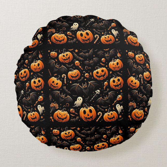 Cojín Redondo Calabazas y murciélagos (Anverso)